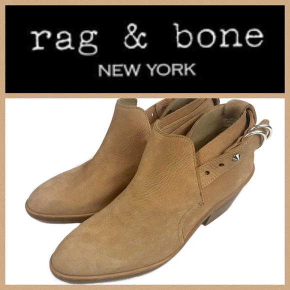 Rag & Bone Sullivan Tan Nubuck Buckle Booties Sz 5 - Picture 1 of 8